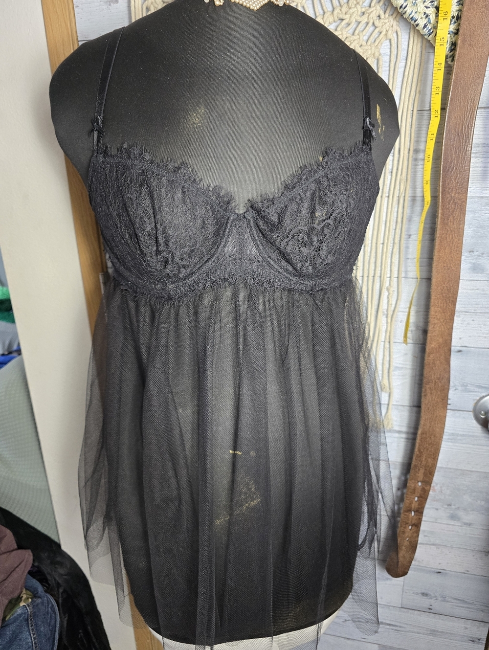 Black Lace Babydoll Chemise Lace Sheer Open Back Goth Punk Whimsigoth